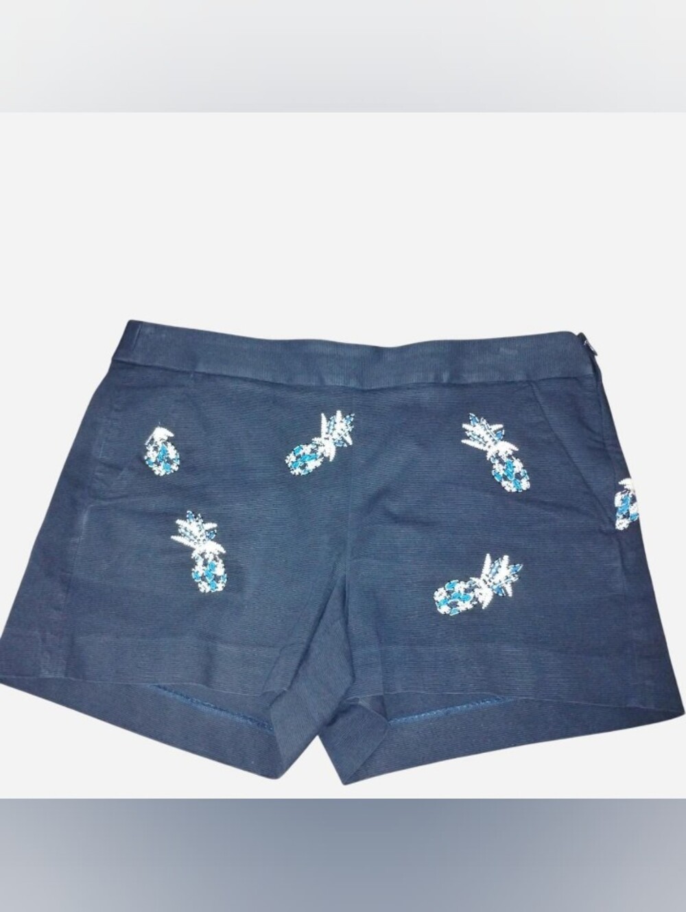 LOFT Tropical Pineapple Beaded/Embroidered Chino Shorts, Size 4